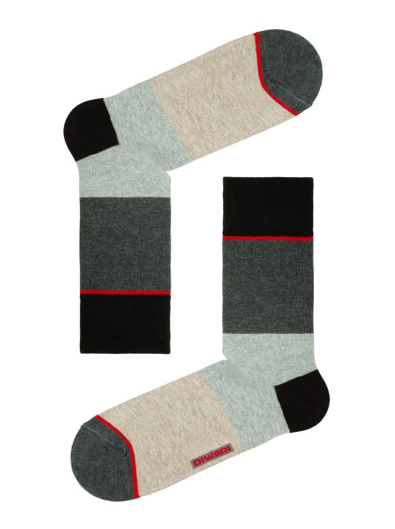 Fantasie heren sok streep zwart, grijs, rood